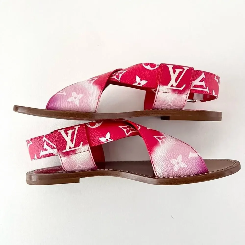 LOUIS VUITTON || Escale Palma Ombre Monogram Slide Sandals Pink EU 37.5